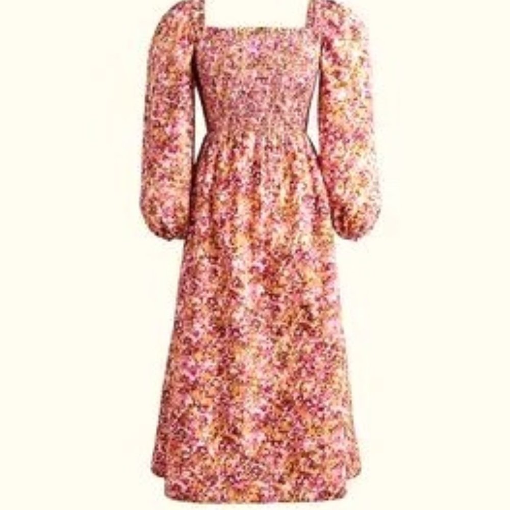 J Crew Smocked Puff Sleeve Dress In Faded Floral Cottagecore Whimsical - Picture 2 of 14